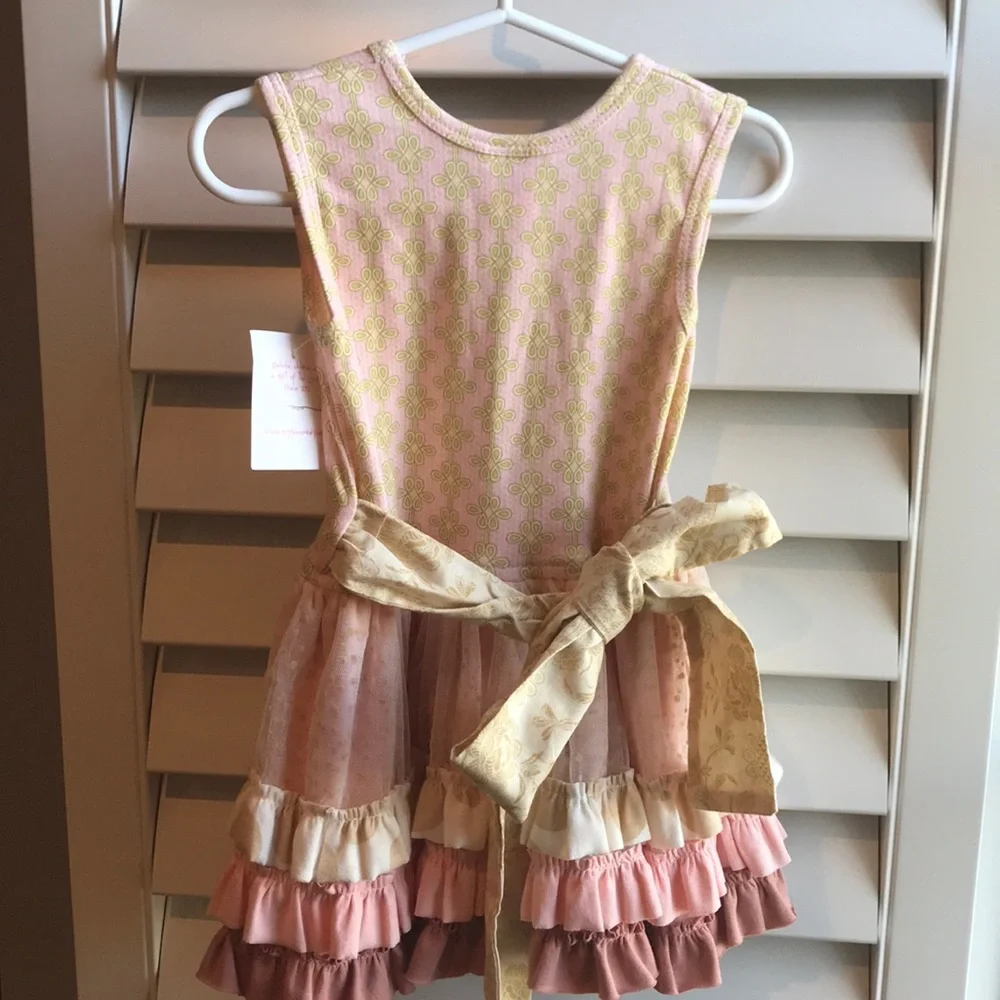 Giggle Moon Pink and Cream Ruffle Dress